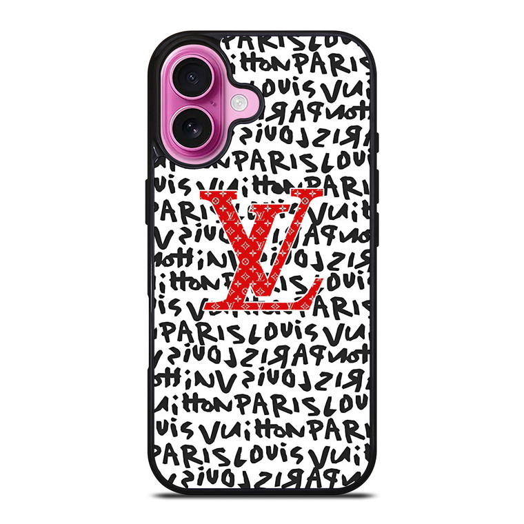LV LOUIS VUITTON PARIS PATTERN LOGO RED WHITE iPhone 16 Plus Case Cover LV LOUIS VUITTON PARIS PATTERN LOGO RED WHITE iPhone 16 Plus Case Cover
