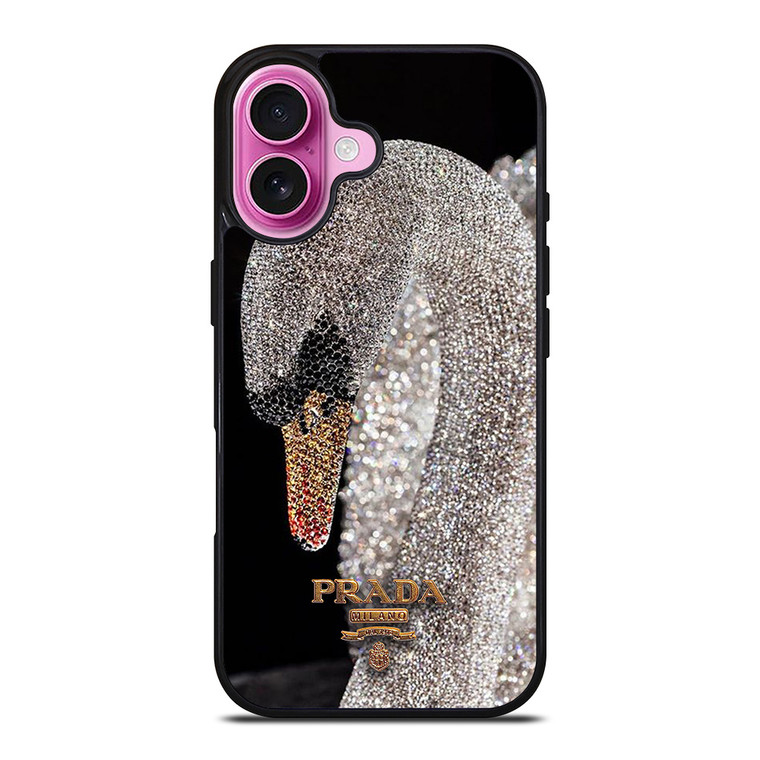 PRADA MILANO LOGO DIAMOND SWAN iPhone 16 Plus Case Cover
