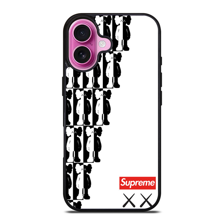 SUPREME KAWS BLACK WHITE iPhone 16 Plus Case Cover