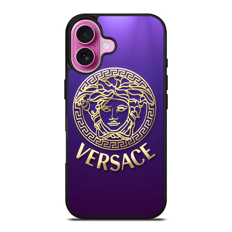 VERSACE SILVER VIOLET LOGO iPhone 16 Plus Case Cover