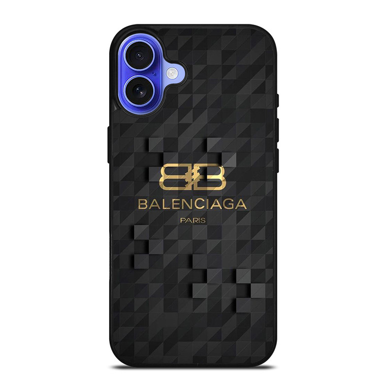 BALENCIAGA PARIS LOGO BLACK GOLD iPhone 16 Case Cover