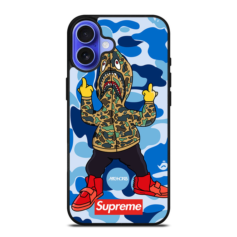 BATHING APE SUPREME SHARK CAMO iPhone 16 Case Cover