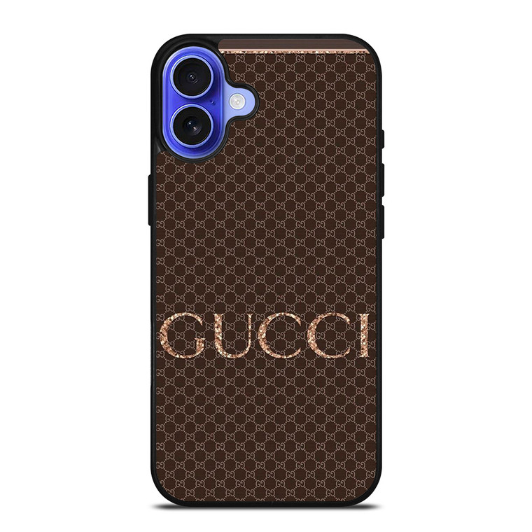 GUCCI LOGO PATTERN BROWN EMBLEM iPhone 16 Case Cover