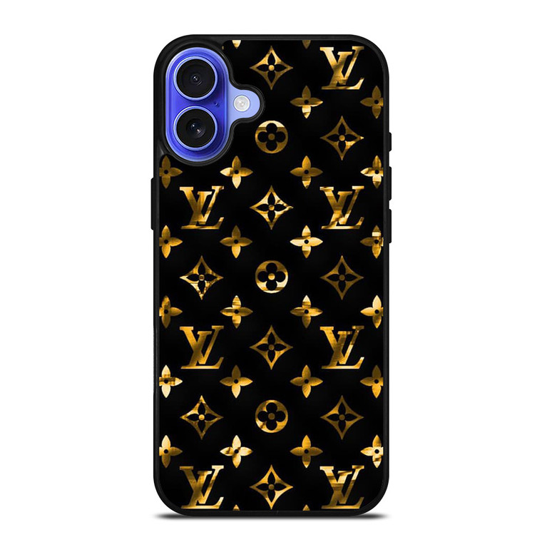 LOUIS VUITTON LV LOGO GOLD BLACK iPhone 16 Case Cover LOUIS VUITTON LV LOGO GOLD BLACK iPhone 16 Case Cover