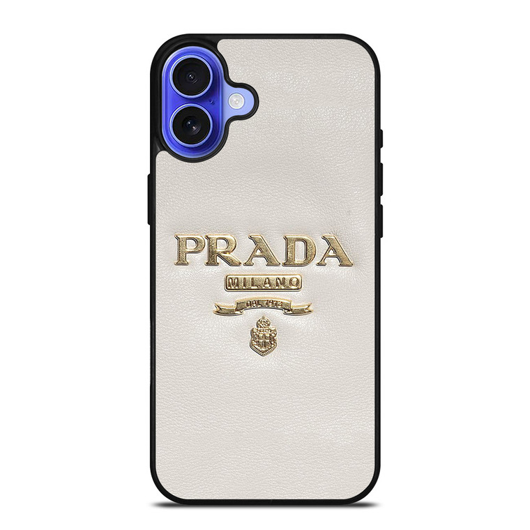 PRADA MILANO LOGO ON WHITE LEATHER iPhone 16 Case Cover PRADA MILANO LOGO ON WHITE LEATHER iPhone 16 Case Cover