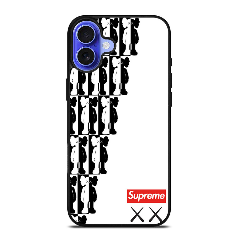 SUPREME KAWS BLACK WHITE iPhone 16 Case Cover