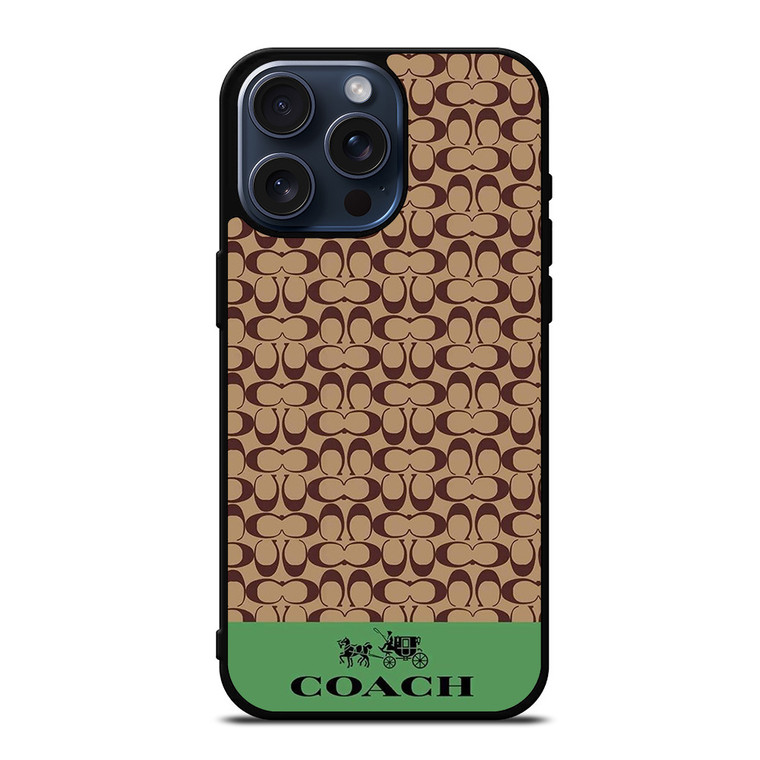 COACH NEW YORK LOGO GREEN BROWN iPhone 15 Pro Max Case Cover