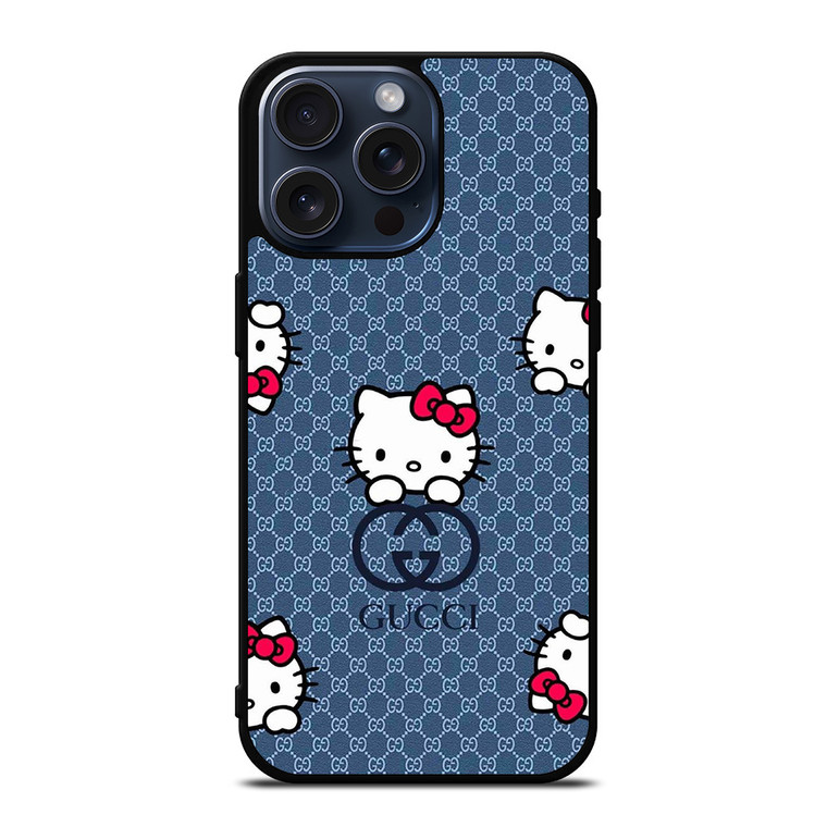 GUCCI LOGO HELLO KITTY BLUE iPhone 15 Pro Max Case Cover
