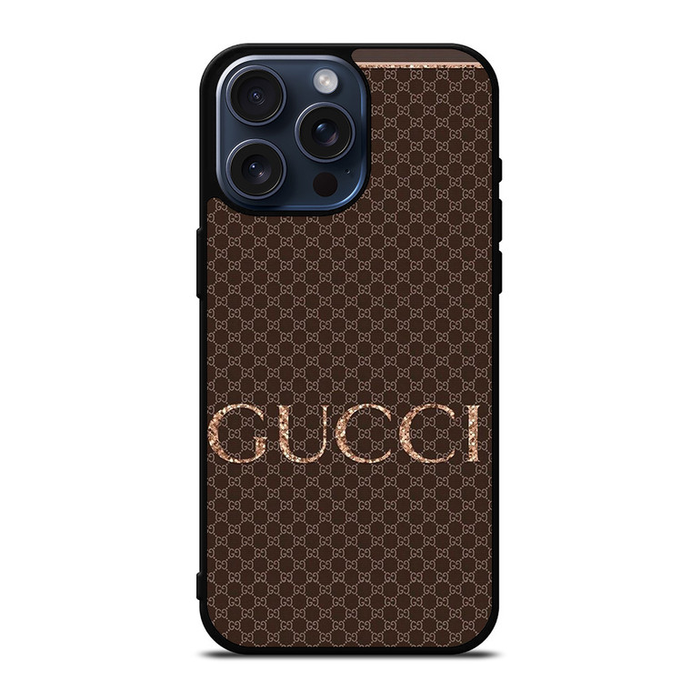 GUCCI LOGO PATTERN BROWN EMBLEM iPhone 15 Pro Max Case Cover
