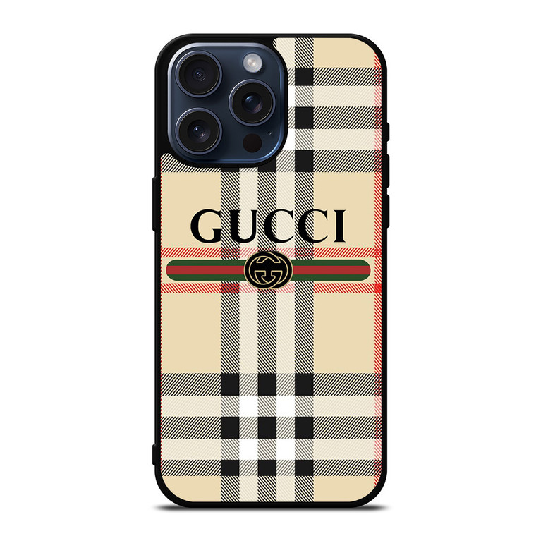 GUCCI LOGO X BURBERRY PATTERN iPhone 15 Pro Max Case Cover