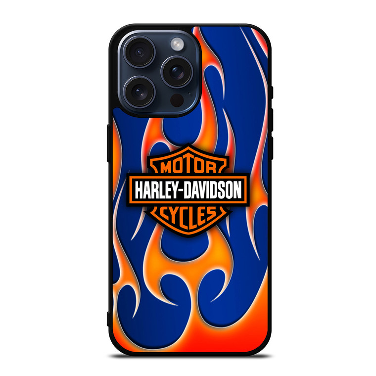 HARLEY DAVIDSON BLUE FLAME LOGO iPhone 15 Pro Max Case Cover