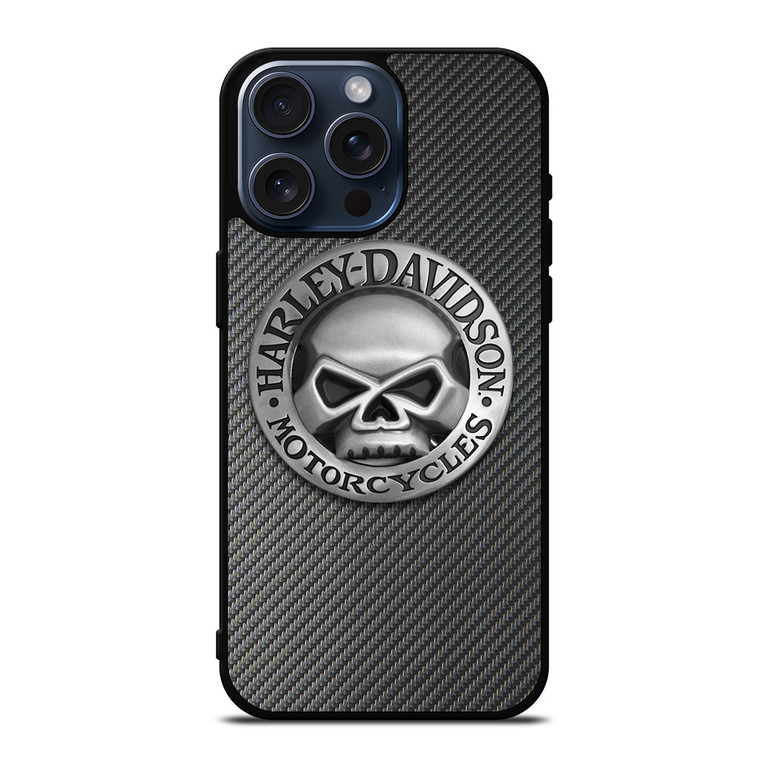 HARLEY DAVIDSON MOTORCYCLES SKULL LOGO CARBON iPhone 15 Pro Max Case Cover