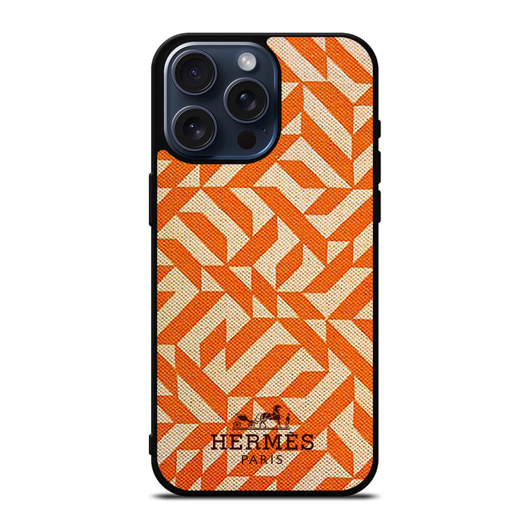 HERMES PARIS PATTERN ORANGE iPhone 15 Pro Max Case Cover