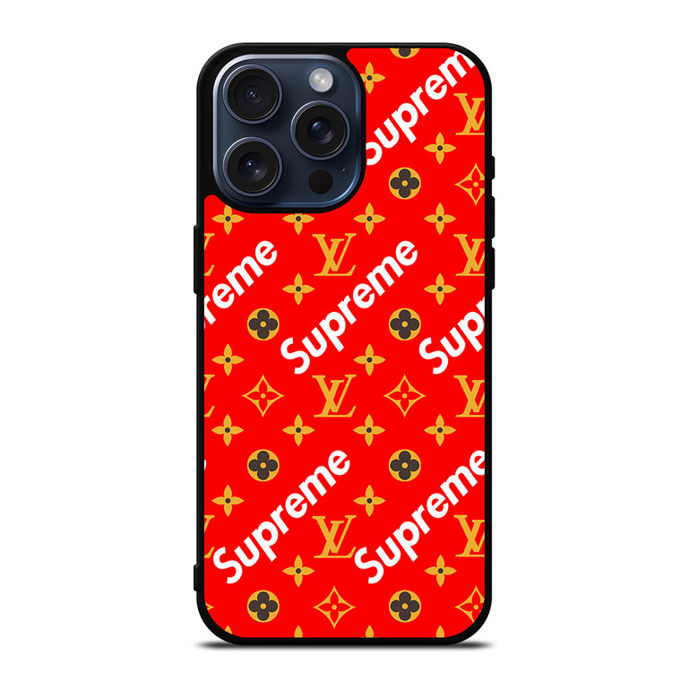 NEW SUPREME RED GOLD PATTERN iPhone 15 Pro Max Case Cover NEW SUPREME RED GOLD PATTERN iPhone 15 Pro Max Case Cover
