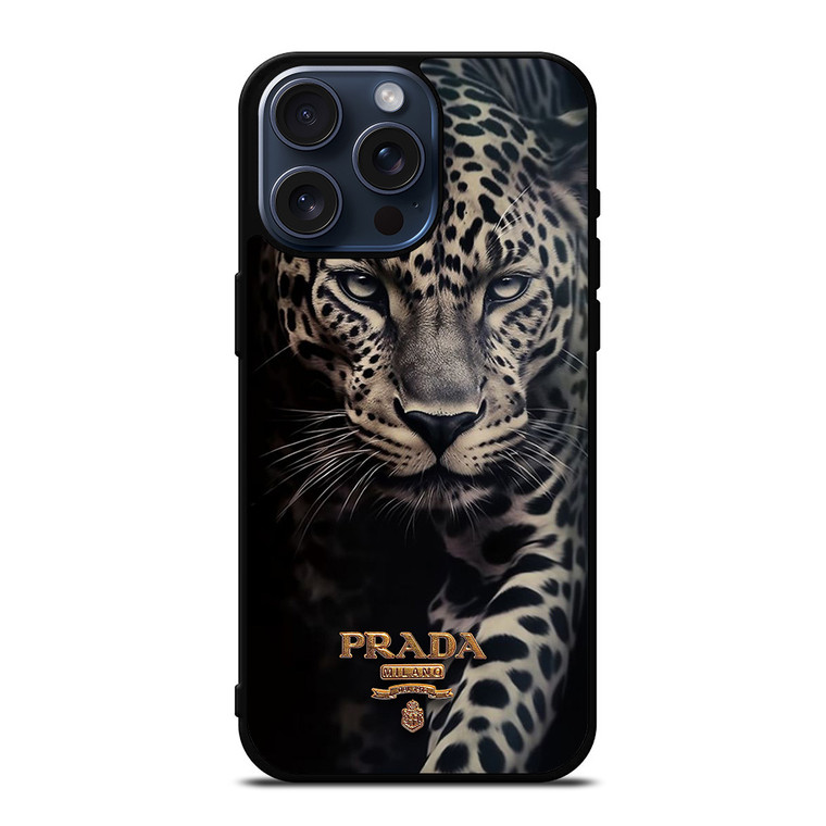 PRADA MILANO LOGO LEOPARD iPhone 15 Pro Max Case Cover