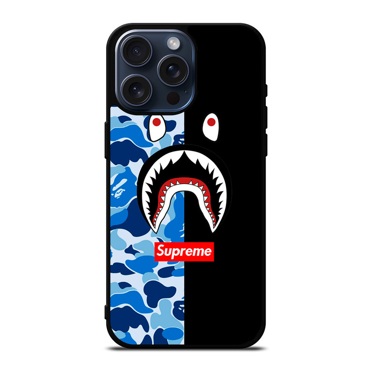 SUPREME BAPE SHARK CAMO BLUE BLACK iPhone 15 Pro Max Case Cover SUPREME BAPE SHARK CAMO BLUE BLACK iPhone 15 Pro Max Case Cover