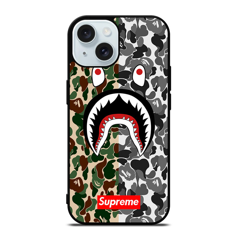 BAPE SHARK SUPREME CAMO 2 iPhone 15 Case Cover BAPE SHARK SUPREME CAMO 2 iPhone 15 Case Cover