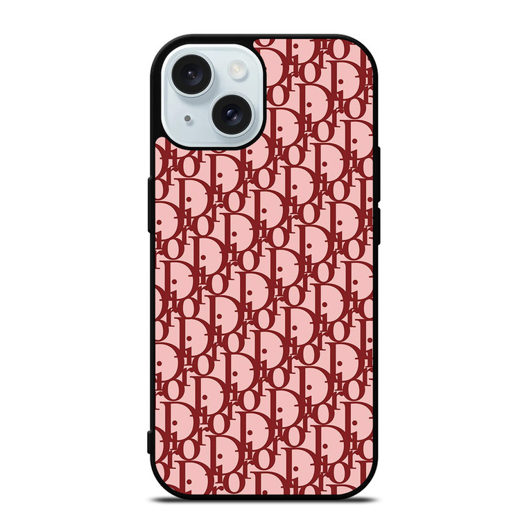 CHRISTIAN DIOR RED CHRISTIAN DIOR PARIS MONOGRAM iPhone 15 Case Cover