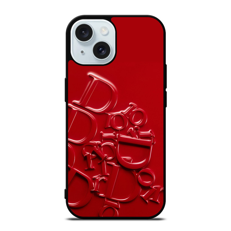 DIOR RED EMBOSS EMBLEM iPhone 15 Case Cover