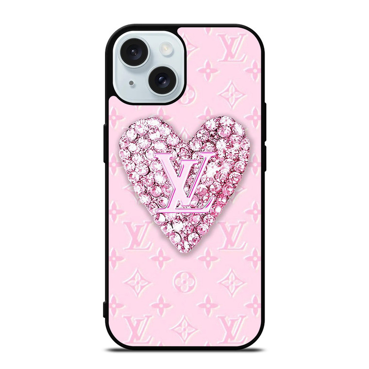LOUIS VUITTON LOGO PINK HEART DIAMOND iPhone 15 Case Cover