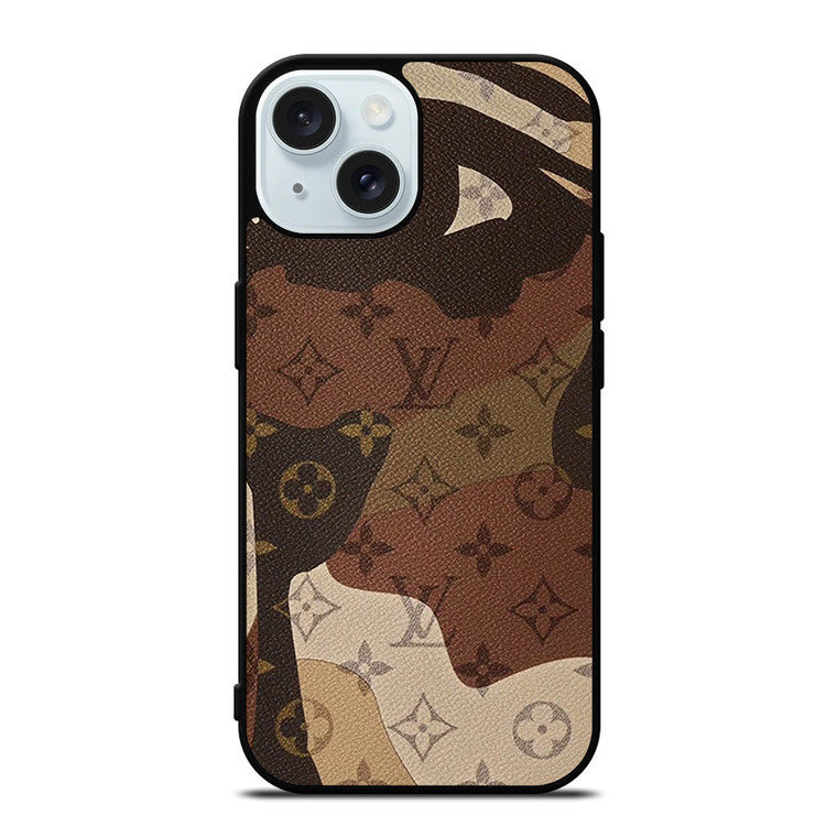 LOUIS VUITTON LV LOGO CAMO LEATHER iPhone 15 Case Cover