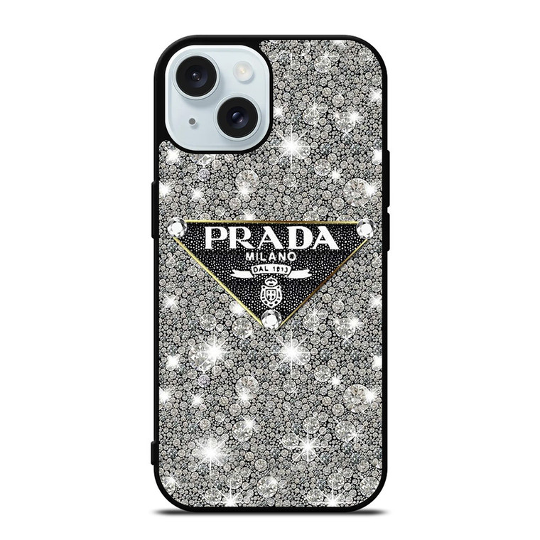 PRADA MILANO LOGO ON DIAMOND iPhone 15 Case Cover PRADA MILANO LOGO ON DIAMOND iPhone 15 Case Cover