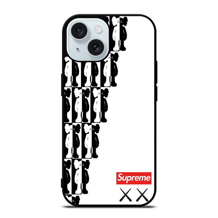 SUPREME KAWS BLACK WHITE iPhone 15 Case Cover SUPREME KAWS BLACK WHITE iPhone 15 Case Cover