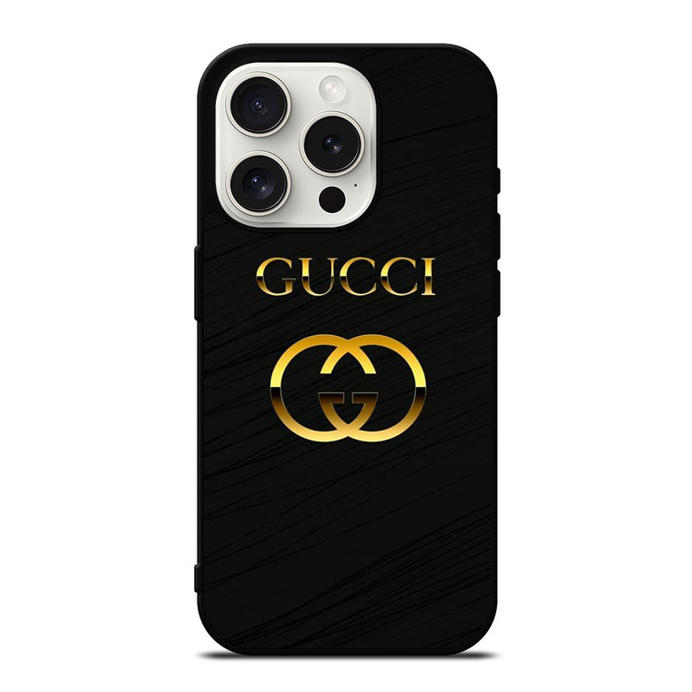 GUCCI LOGO BLACK GOLD EMBLEM iPhone 15 Pro Case Cover