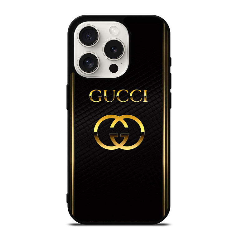 GUCCI LOGO BLACK GOLD iPhone 15 Pro Case Cover