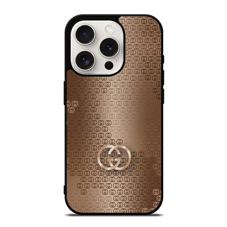 GUCCI LOGO PATTERN GOLD iPhone 15 Pro Case Cover