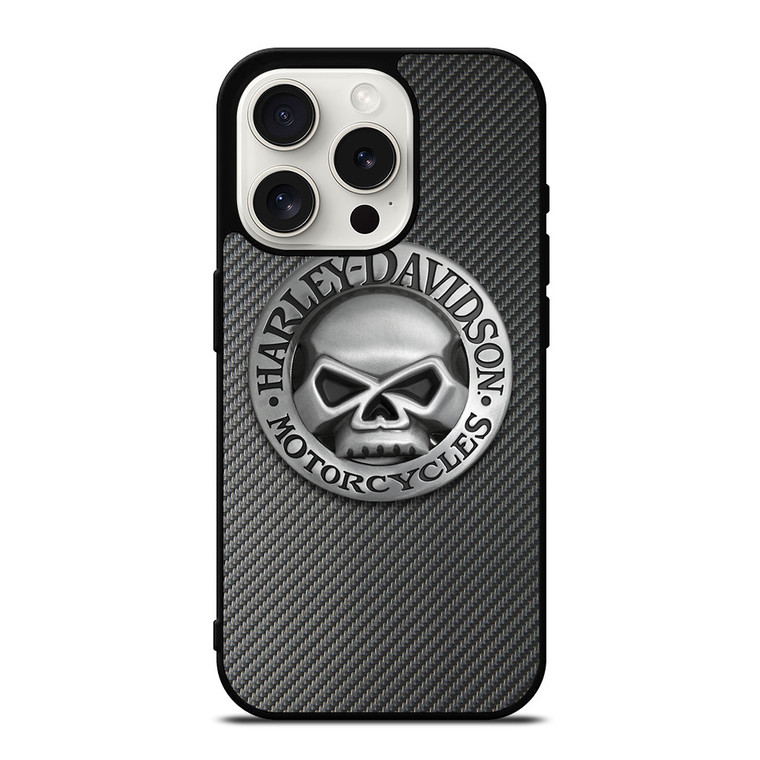 HARLEY DAVIDSON MOTORCYCLES SKULL LOGO CARBON iPhone 15 Pro Case Cover