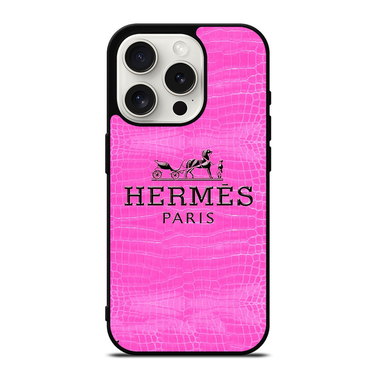 HERMES PARIS LOGO PINK LEATHER iPhone 15 Pro Case Cover