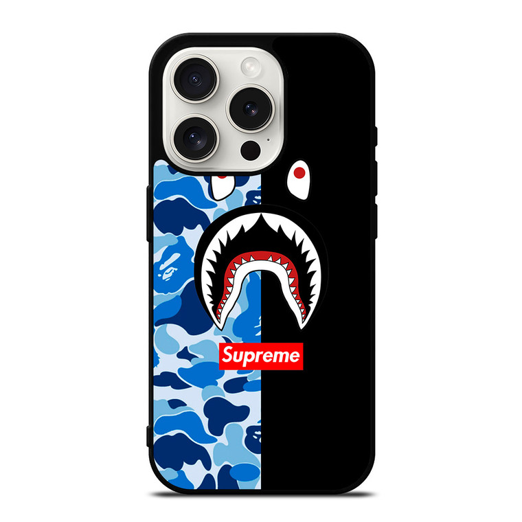 SUPREME BAPE SHARK CAMO BLUE BLACK iPhone 15 Pro Case Cover SUPREME BAPE SHARK CAMO BLUE BLACK iPhone 15 Pro Case Cover