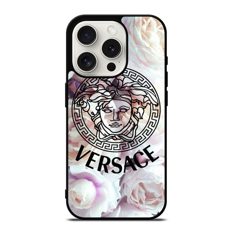 VERSACE LOGO ICON WHITE ROSE iPhone 15 Pro Case Cover