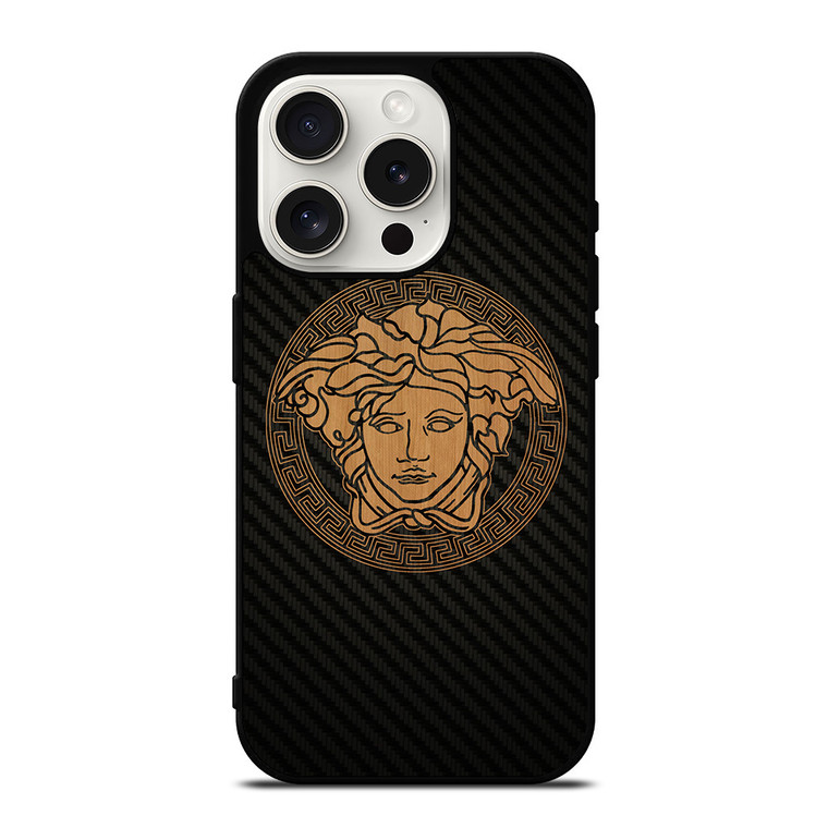 VERSACE WOOD AND CARBON LOGO iPhone 15 Pro Case Cover VERSACE WOOD AND CARBON LOGO iPhone 15 Pro Case Cover