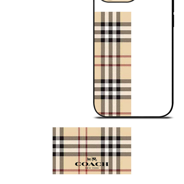 COACH NEW YORK LOGO X BURBERRY PATTERN iPhone 14 Pro Max Case Cover
