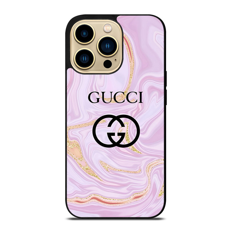 GUCCI LOGO EMBLEM ON PINK MARBLE iPhone 14 Pro Max Case Cover