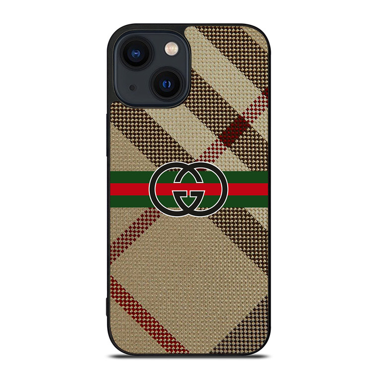 BURBERRY PATTERN GUCCI LOGO iPhone 14 Plus Case Cover