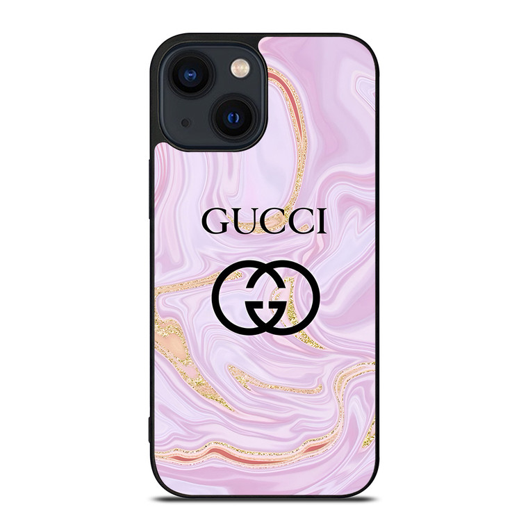 GUCCI LOGO EMBLEM ON PINK MARBLE iPhone 14 Plus Case Cover