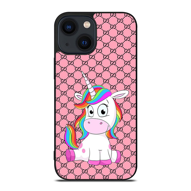 GUCCI LOGO PATTERN CUTE UNICORN iPhone 14 Plus Case Cover