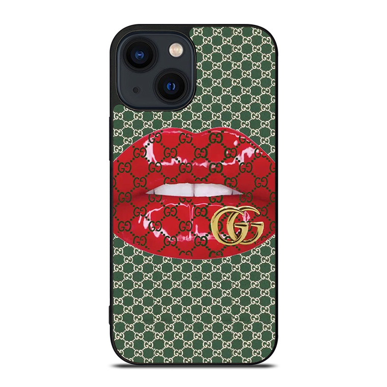 GUCCI LOGO PATTERN LIPS ICON iPhone 14 Plus Case Cover