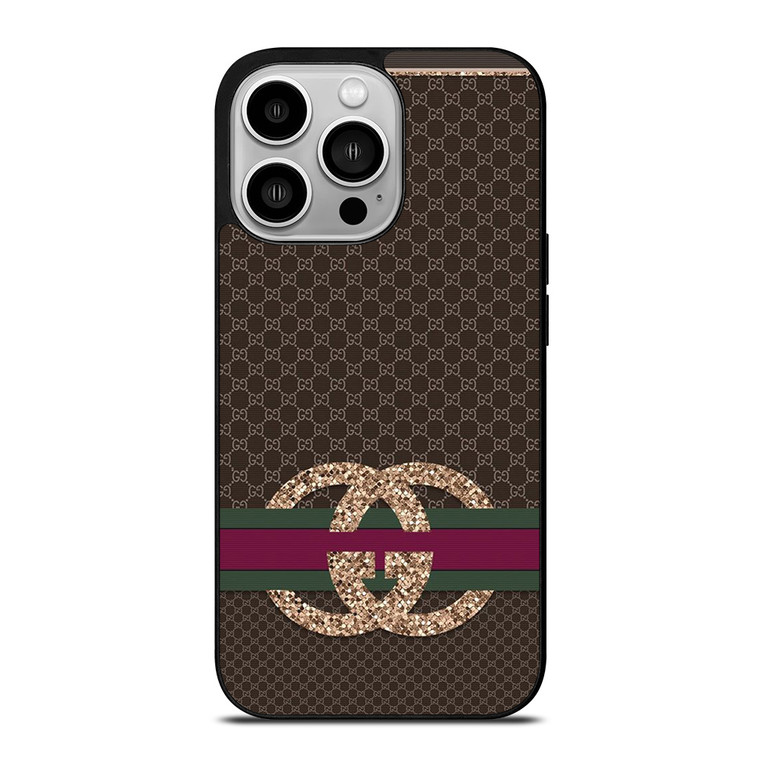 GUCCI LOGO PATTERN SPARKLE EMBLEM iPhone 14 Pro Case Cover