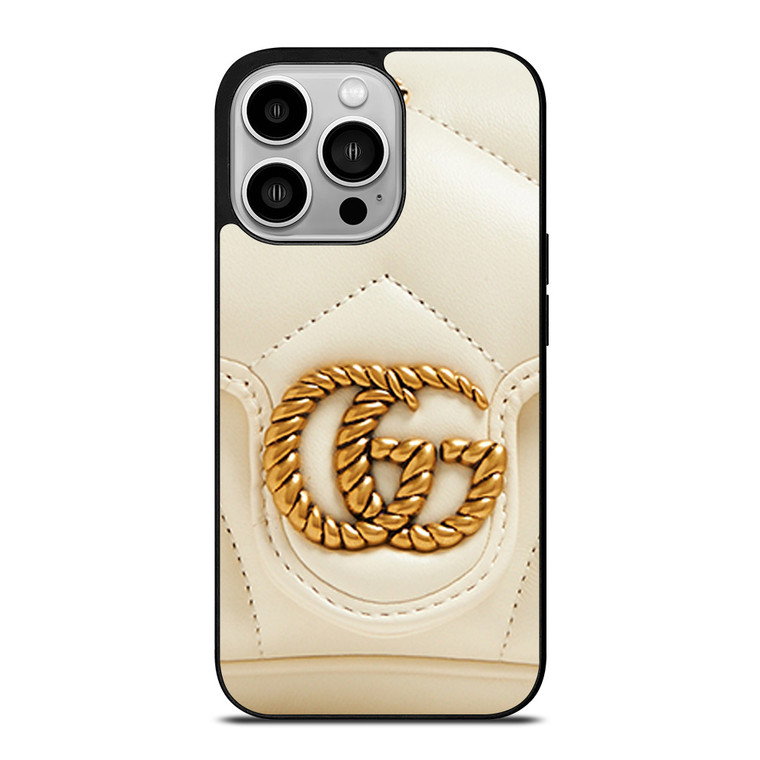 GUCCI LOGO WHITE GOLD iPhone 14 Pro Case Cover