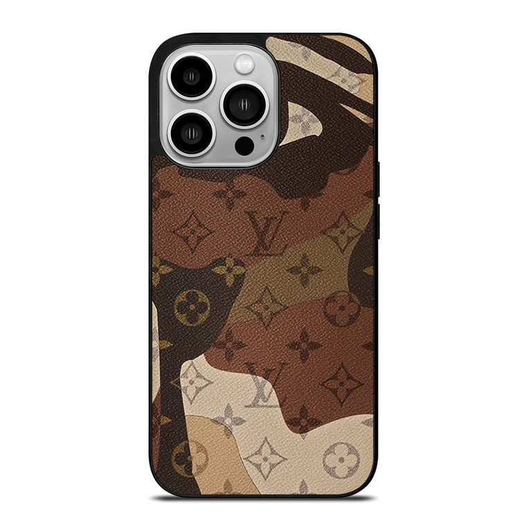LOUIS VUITTON LV LOGO CAMO LEATHER iPhone 14 Pro Case Cover