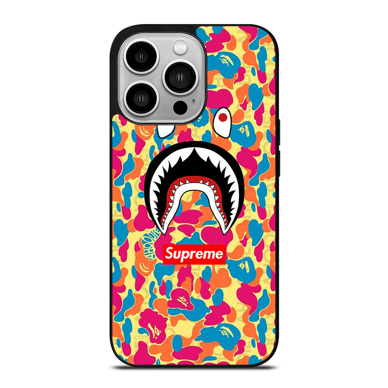 SUPREME BAPE CAMO COLOR FULL iPhone 14 Pro Case Cover