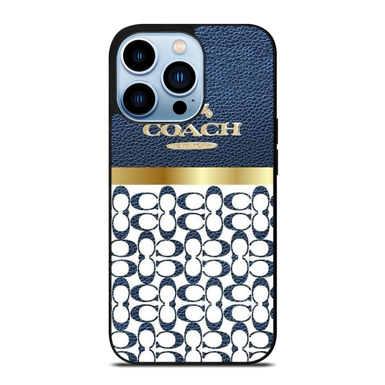 COACH NEW YORK LOGO ON BLUE LEATHER iPhone 13 Pro Max Case Cover