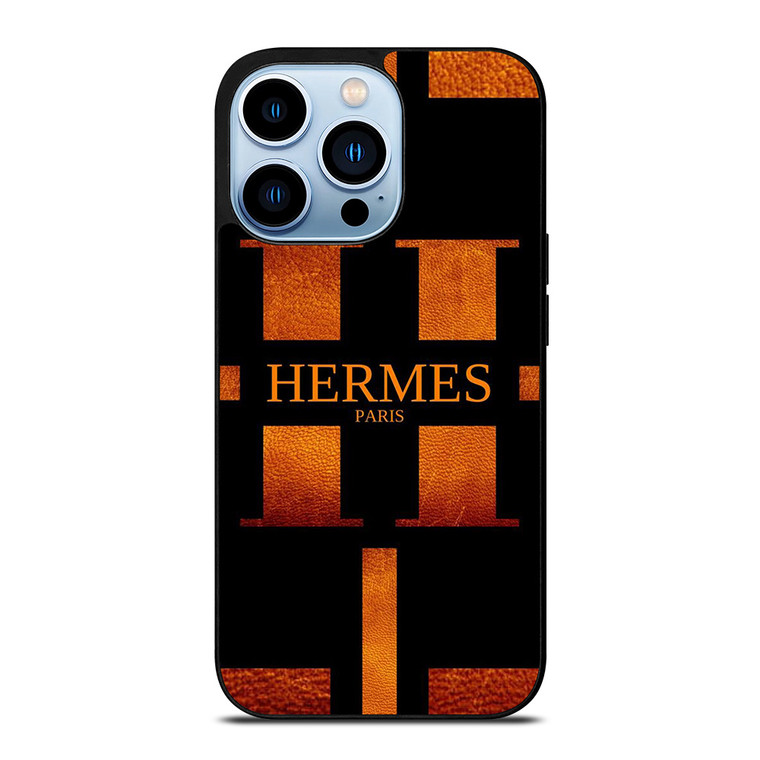 HERMES PARIS LOGO ORANGE LEATHER iPhone 13 Pro Max Case Cover
