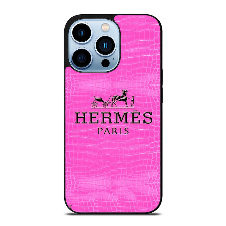 HERMES PARIS LOGO PINK LEATHER iPhone 13 Pro Max Case Cover