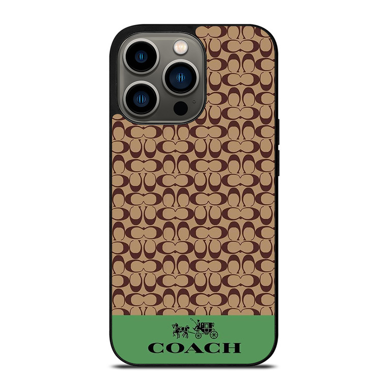 COACH NEW YORK LOGO GREEN BROWN iPhone 13 Pro Case Cover