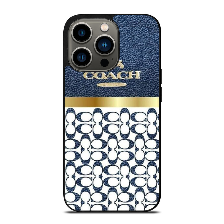 COACH NEW YORK LOGO ON BLUE LEATHER iPhone 13 Pro Case Cover